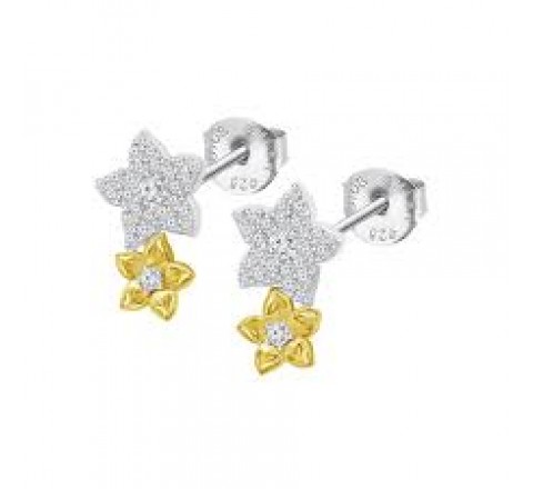 PENDIENTES LOTUS PLATA BICOLOR FLORES CIRCONITAS LP3836-4/2