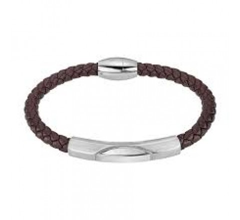 PULSERA LOTUS ACERO CUERO TRENZADO MARRON LS2594/2/2