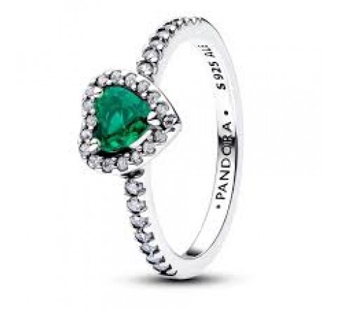 ANILLO PANDORA PLATA CORAZON ELEVADO VERDE Nº16 198421C07-56