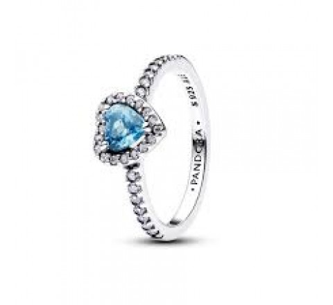 ANILLO PANDORA PLATA CORAZON ELEVADO AZUL Nº16 198421C10-56