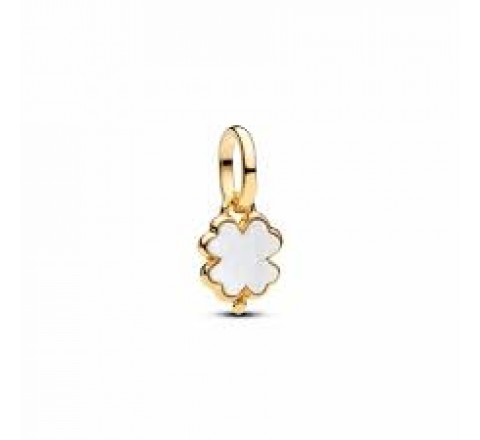CHARM PANDORA PLATA DORADA TREBOL SUERTE BLANCO 764564C01