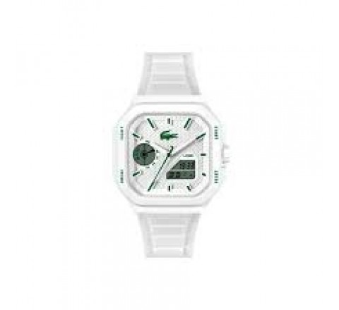 RELOJ LACOSTE CAJA CUADRADA CORREA SILICONA BLANCA 2011506