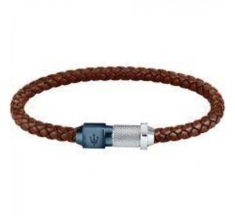 PULSERA MASERATI CUERO MARRON Y ACERO BICOLOR JM223AVE15