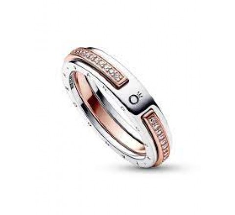 ANILLO PANDORA PLATA BICOLOR Y CIRCONITAS N?16 182773C01-56
