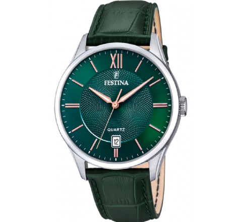RELOJ FESTINA CAJA ACERO CORREA PIEL VERDE F20426/7