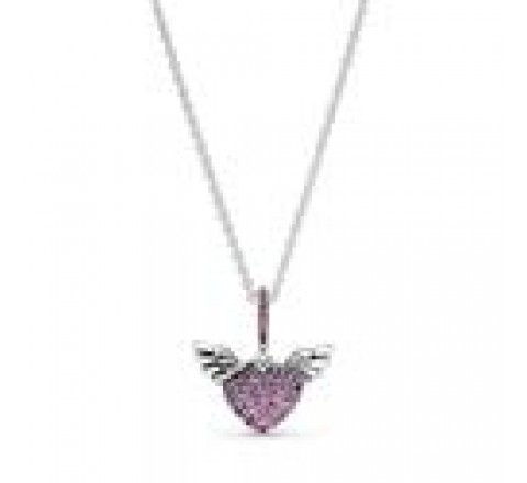 GARGANTILLA PANDORA PLATA CORAZON ROSA Y ALAS 398505C02-45