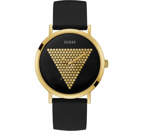 RELOJ GUESS CAJA ACERO DORADO SILICONA NEGRA W1161G1