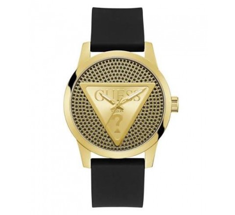 RELOJ GUESS CAJA ACERO DORADO CORREA SILICONA NEGRA GW0916G1