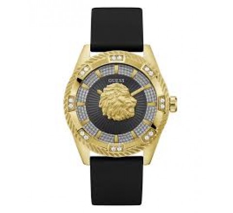 RELOJ GUESS CAJA ACERO DORADA CORREA SILICONA NEGRA GW1138G2