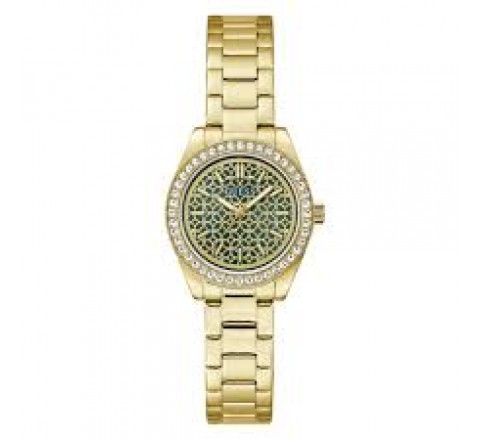 RELOJ GUESS ACERO DORADO CIRCONITAS ESFERA VERDE GW1100L2