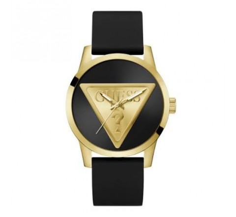 RELOJ GUESS CAJA ACERO DORADA CORREA SILICONA NEGRA GW0781G4