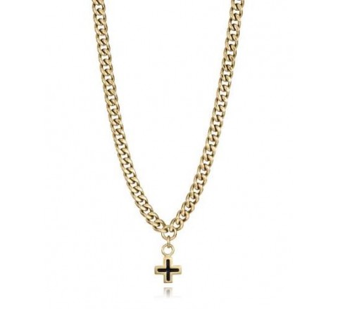 COLLAR DE HOMBRE EN ACERO IP DORADO Y ÓXIDO CON COLGANTE DE CRUZ LARGO 55 CM + 5 CM DE EXTENSIÓN