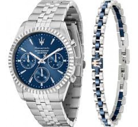 PACK RELOJ PULSERA MASERATI ACERO ESFERA AZUL R8853100048