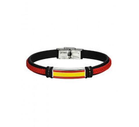 PULSERA PROMOJOYA CHAPA ACERO ESPA?A CUERO NEGRO ROJ 9126138