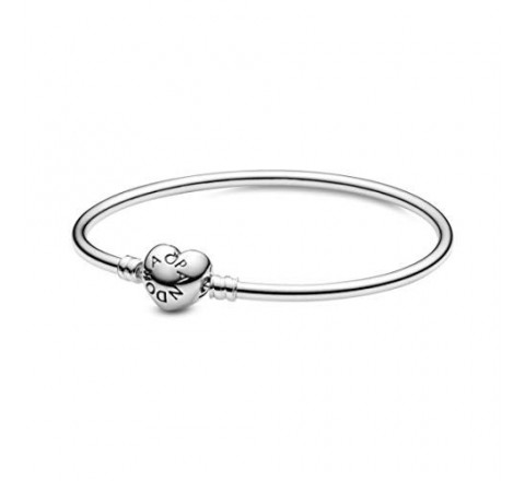 PULSERA PANDORA PLATA RIGIDA BROCHE CORAZON LISO 596268-19