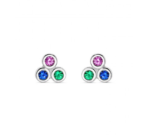 PENDIENTES PLATA 3 CIRCONITAS MULTICOLOR PE5923R/24