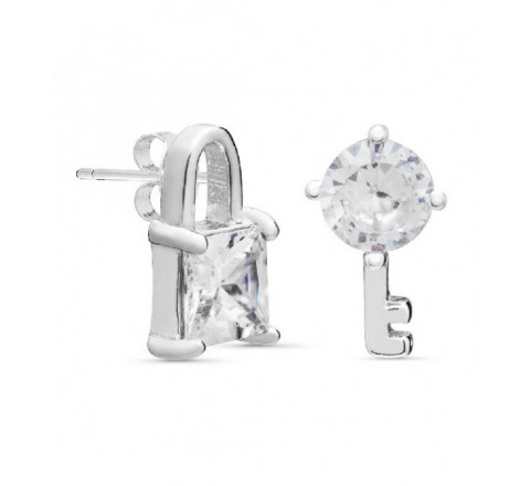PENDIENTES PLATA CANDADO Y LLAVE CON CIRCONITA PE5566R