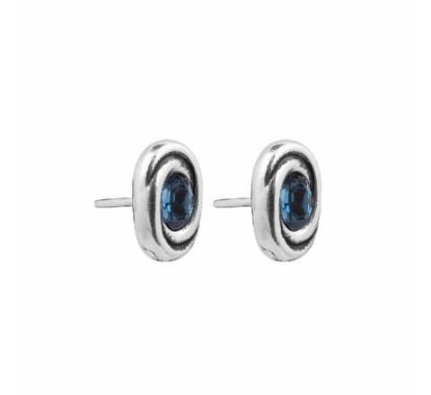 PENDIENTES CICLON ZAMAK OVALADO PIEDRA AZUL EMO620-71