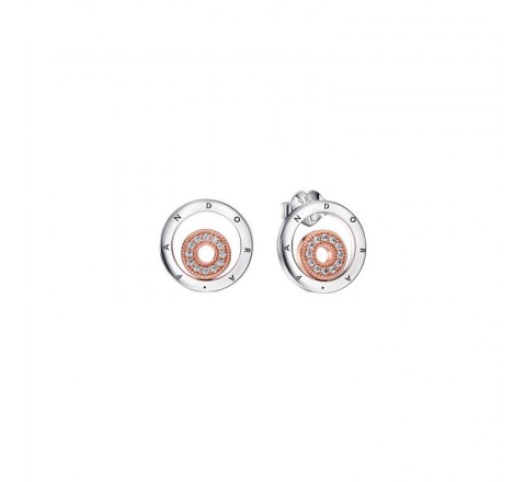 PENDIENTES PANDORA PLATA BICOLOR REDONDO CIRCONITA 282314C01