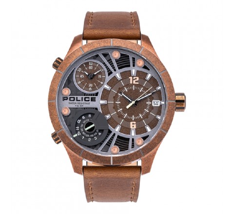 RELOJ POLICE CORREA MARRO CAJA ACERO MARRON PL.15662XSQR-12