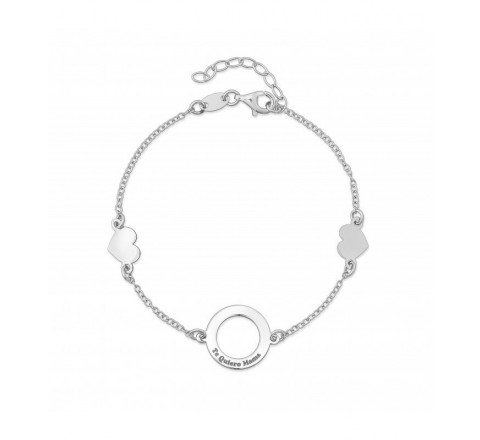 PULSERA PLATA CIRCULO CENTRO Y DOS CORAZONES MAMA PU5097R