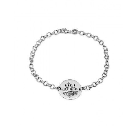 PULSERA PLATA FRASE DE AMIGAS DISCO 17MM PU4526