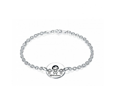 PULSERA PLATA MEDALLA MAMA Y DOS NIÑAS PU4097