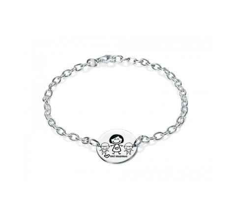 PULSERA PLATA MEDALLA MAMA Y DOS NIÑOS PU4096