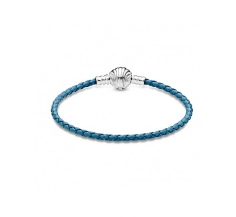 PULSERA PANDORA CUERO AZUL BROCHE PLATA 598951C01-S2