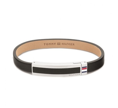PULSERA TOMMY HILFIGER CUERO NEGRO Y ACERO CENTRAL 2790398