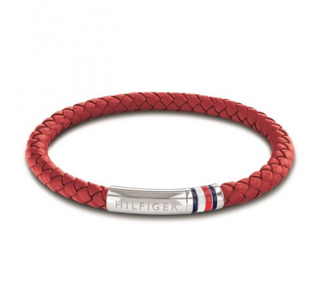PULSERA TOMMY HILFIGER CUERO TRENZADO ROJO Y ACERO 2790404