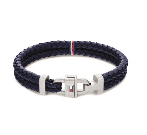 PULSERA TOMMY HILFIGER CUERO AZUL TRENZADO LOGO 2790362