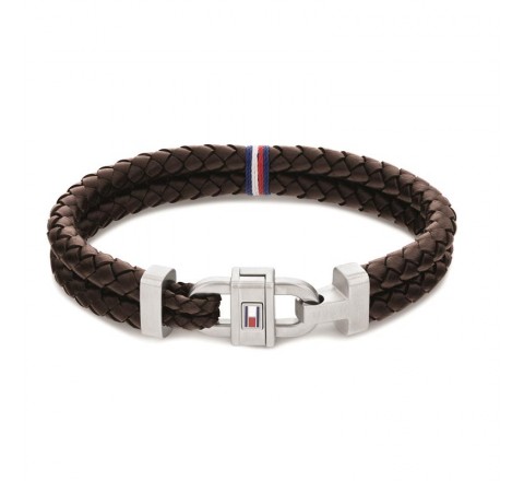 PULSERA TOMMY HILFIGER CUERO TRENZADO MARRON LOGO 2790363