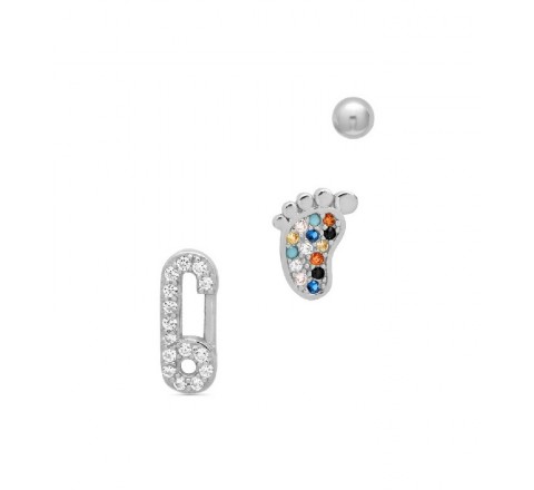 SET 3 PENDIENTES PLATA PIE IMPERDIBLE Y BOLA PE5946R