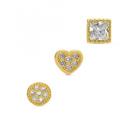 SET 3 PENDIENTES PLATA DORADA CON CIRCONITAS PE5832CH