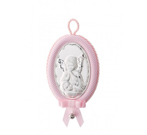 PLACA CUNA MUSICAL ANGEL ROSA OVAL GLOBAL ARGENTI 51823/01R