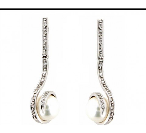 PENDIENTE ORO BLANCO CON CIRCONITAS Y PERLA CULTVADA 42-2250-P